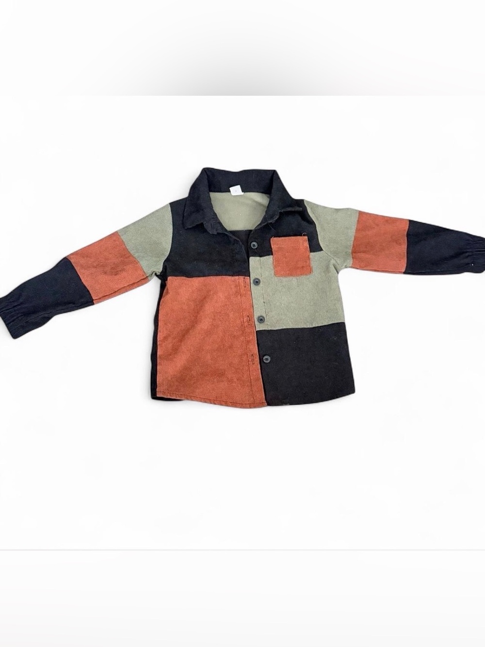 4T Kids Colorblock Button-Down Shirt in Black, Olive & Rust